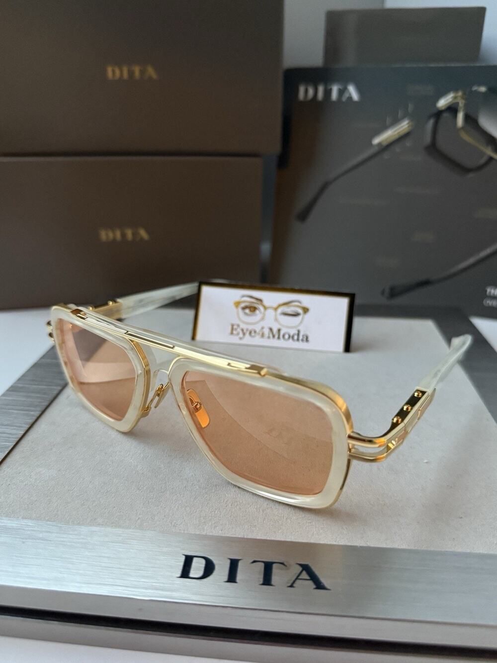 DITA LXN-EVO DTS 403 06 WHITE SWIRL YELLOW GOLD APRICOT SUNGLASSES AUTHENTIC